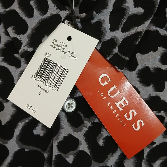 Guess sz S Purple and Black Leopard Print Long Sleeve Button-Up Business Shirt - Picture 4 of 13